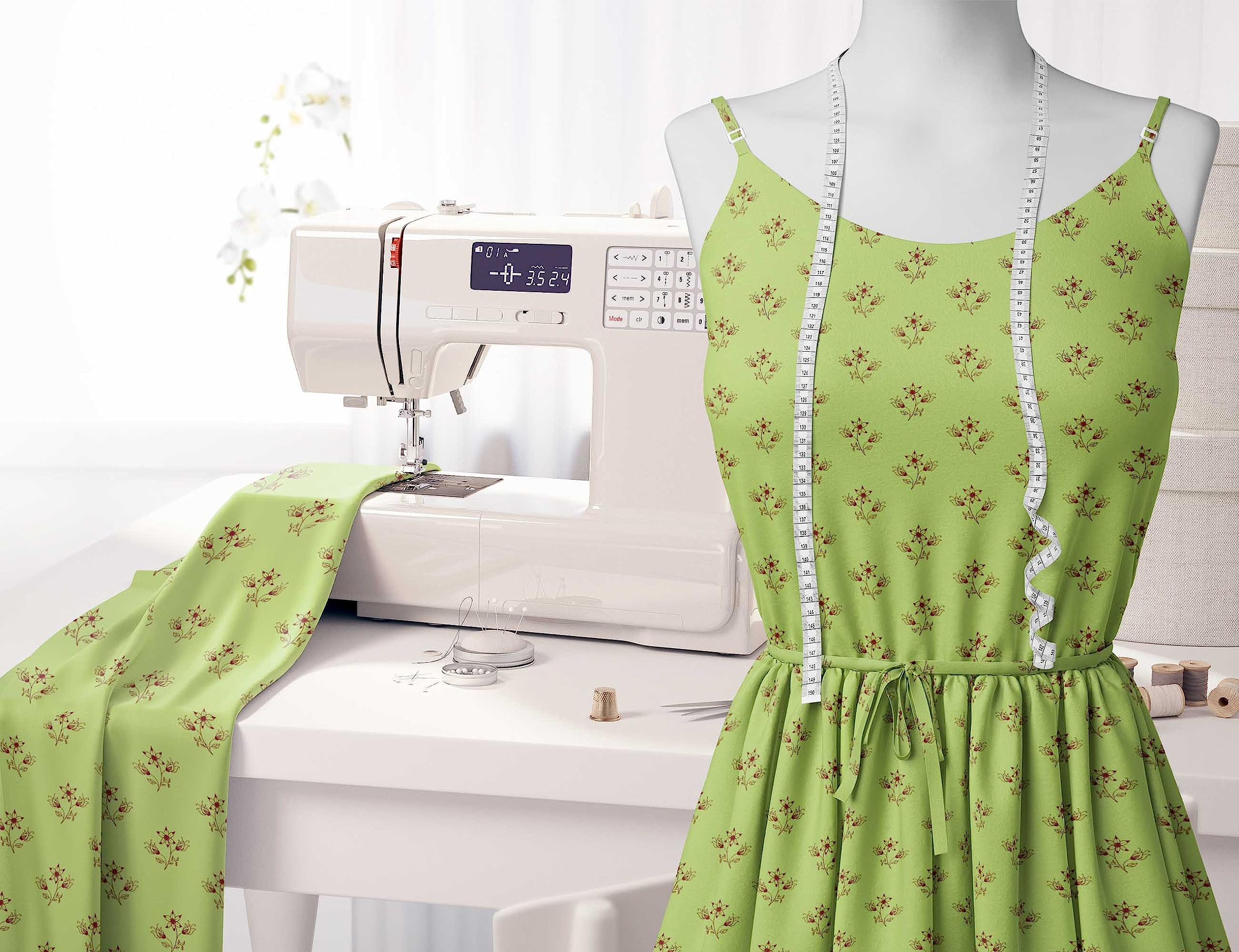 Soimoi Moss Green Georgette Fabric by The Yard - 42 Inch Wide Printed Floral Leaf Design - Elegant Lightweight Fabric for Dresses, Scarves, Curtains & DIY Fashion Projects