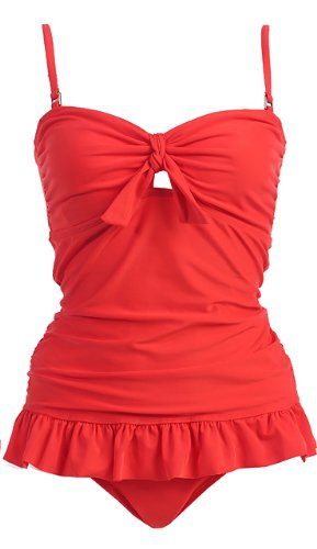 2 Piece Women's Red Tankini Swimsuit - Sexy Bikini Top & Swim Shorts Set for Beach, Pool & Summer Vacation