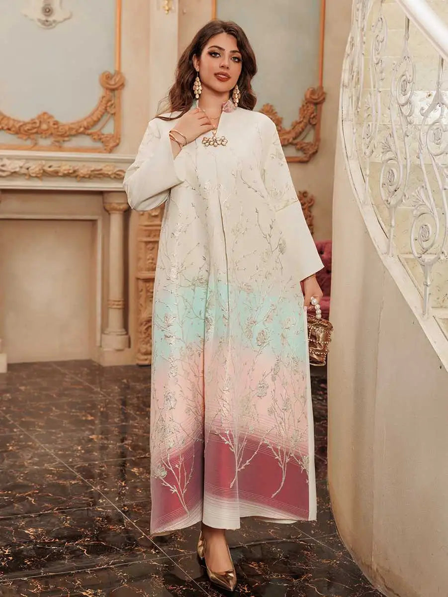 Elegant Eid Gradient Jacquard Kaftan Dress for Muslim Women - Modest Jalabiya Abaya for Prayer, Parties & Special Occasions