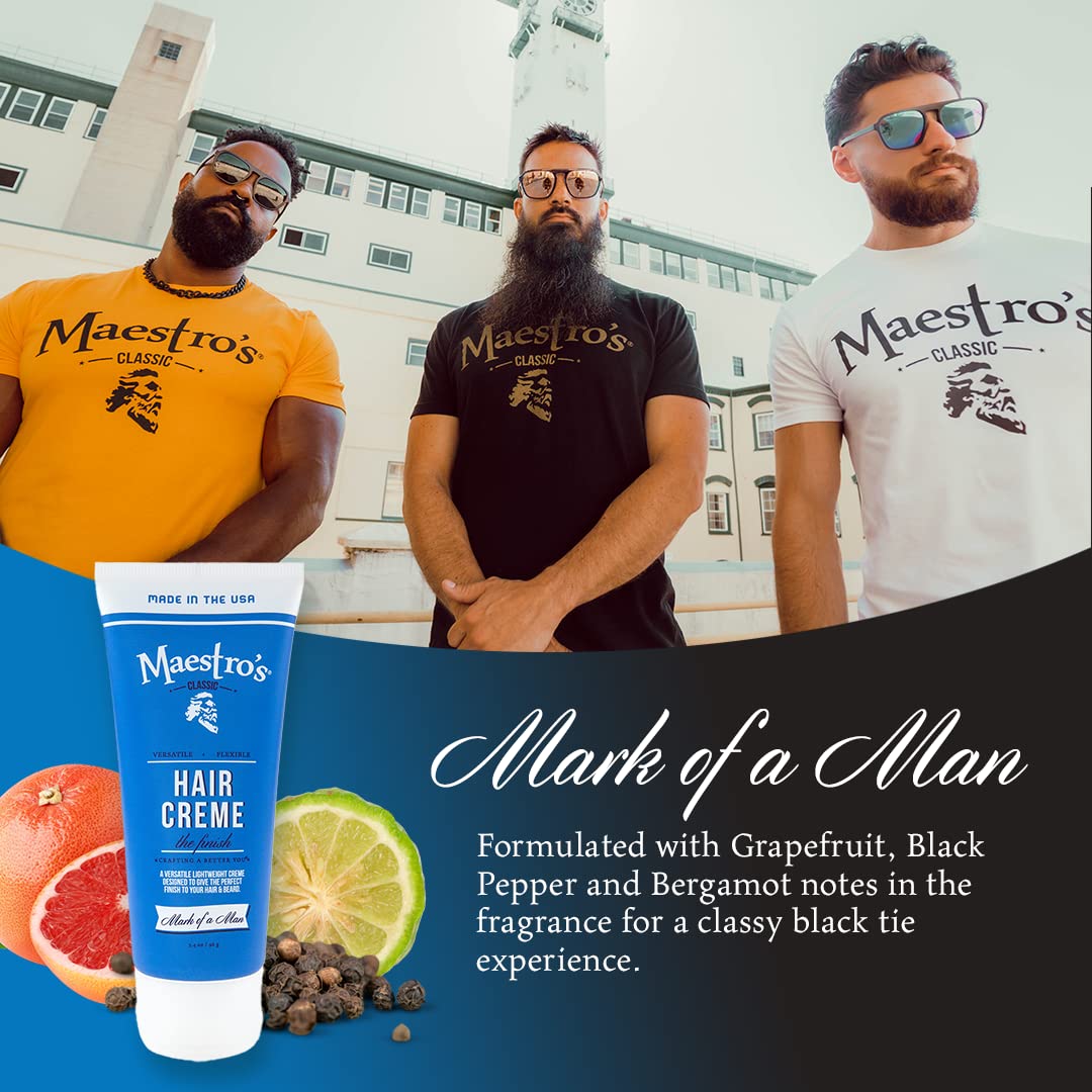 Maestro's Classic Hair Creme - Mark of a Man Blend, 3.4 oz | Styling Cream for Men with Natural Ingredients | Perfect for Daily Grooming & Professional Styling