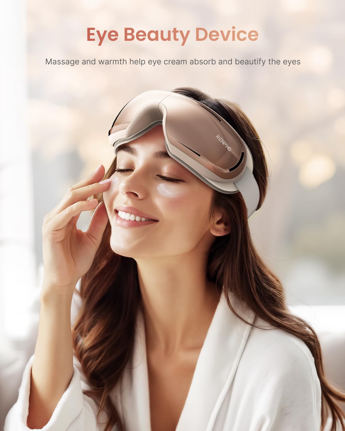 RENPHO Eye Massager with Heat & Cooling - FSA/HSA Eligible, Bluetooth Voice Control, Ice Pack & Rose Eye Mask - Perfect for Migraine Relief, Relaxation & Sleep - Great Mothers Day & Birthday Gift for Women (Home & Office Use)