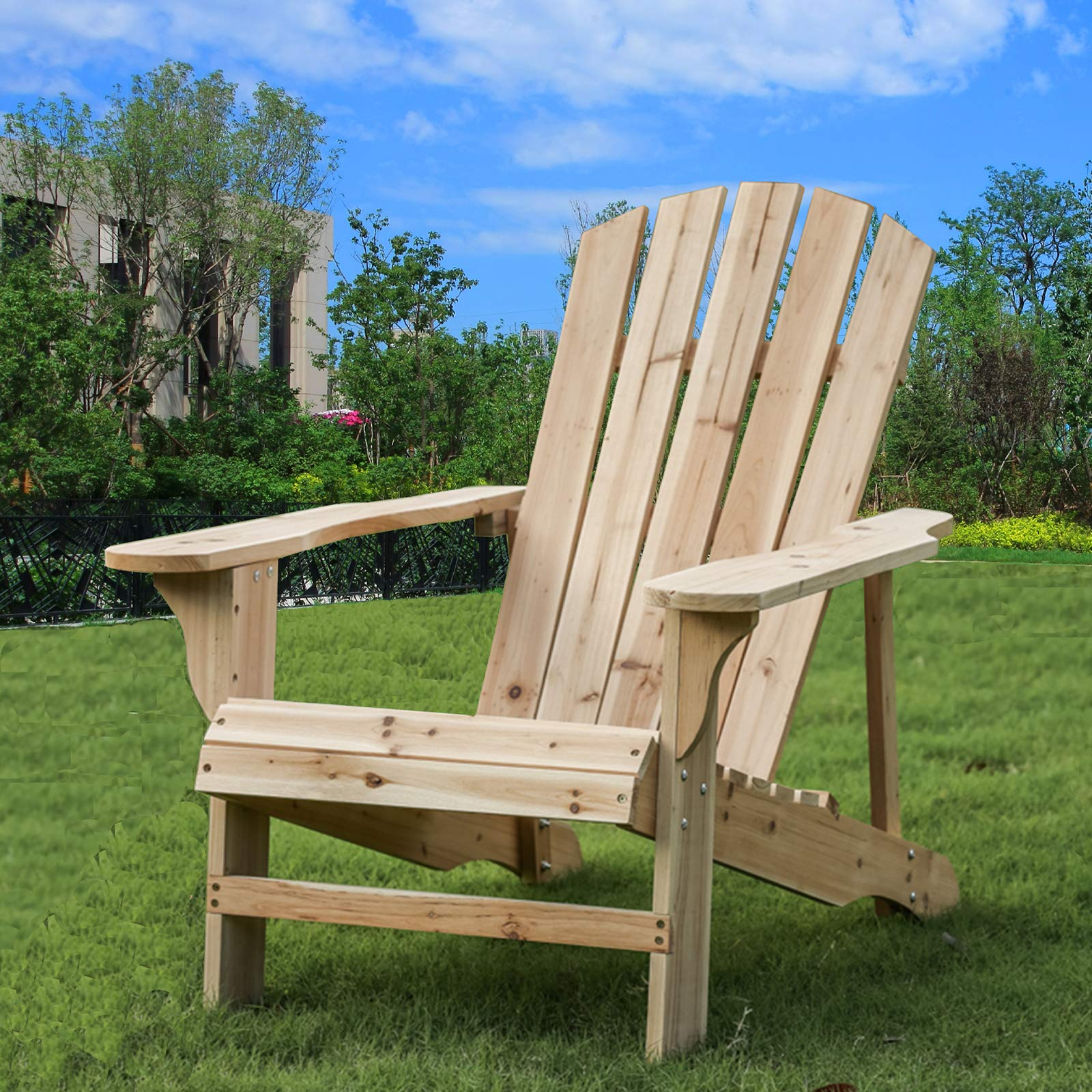 Rustic Style Wooden Adirondack Chair - Outdoor Patio Furniture for Lawn, Porch & Deck - Natural Finish - Perfect for Relaxing in Your Garden or Backyard