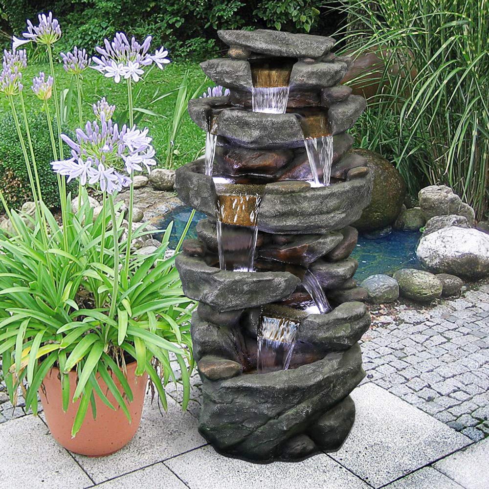 6-Tier Outdoor Water Fountain with LED Lights - 40.6