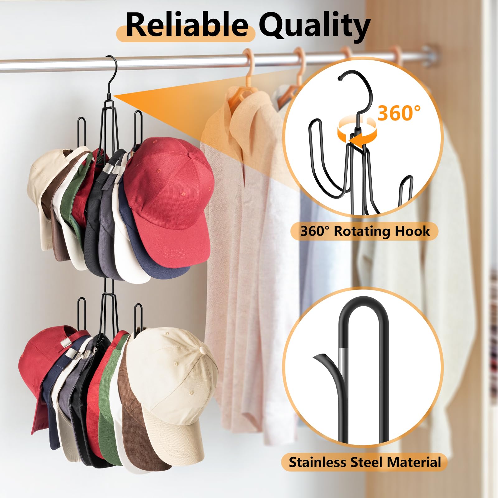 NANATI Stainless Steel Hat Hangers for Closet - 1 Pack Baseball Cap Organizer Rack | Space-Saving Hat Storage Solution for Home, Office & Retail Display