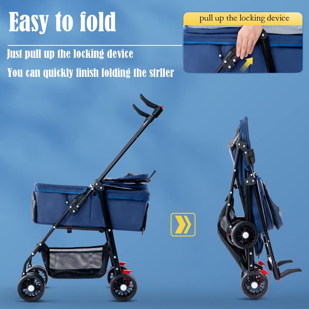 Foldable Pet Stroller for Dogs & Cats - Lightweight 4-Wheel Travel Carrier with Removable Liner & Storage Basket | Perfect for Outdoor Walks, Vet Visits, and Shopping Trips