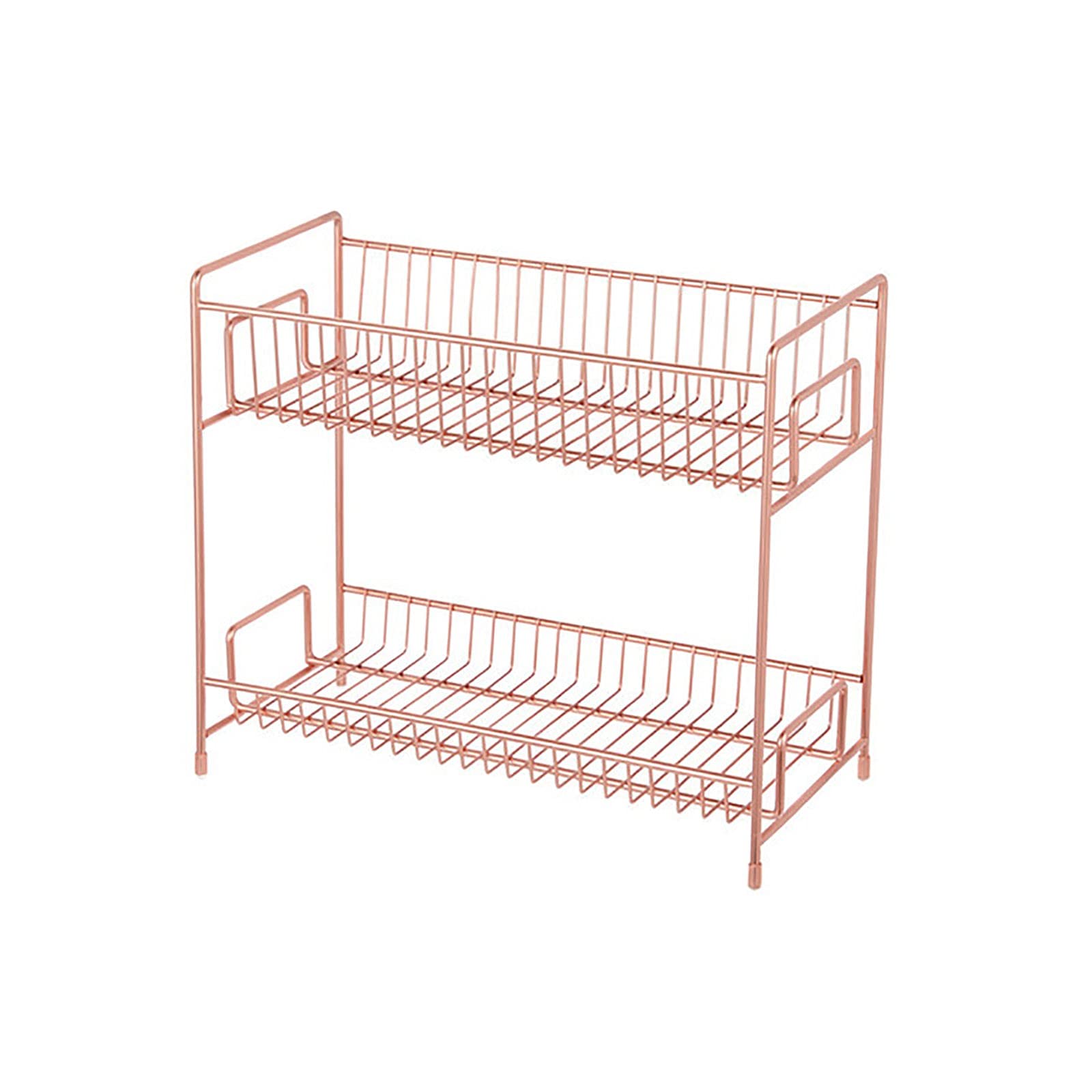 Sunlucky 2-Tier Under Sink Organizer - Rose Gold Cabinet Storage Basket for Kitchen & Bathroom | Space-Saving Shelf Rack for Cleaning Supplies, Cosmetics & Toiletries | Multi-Purpose Under Sink Storage Solution