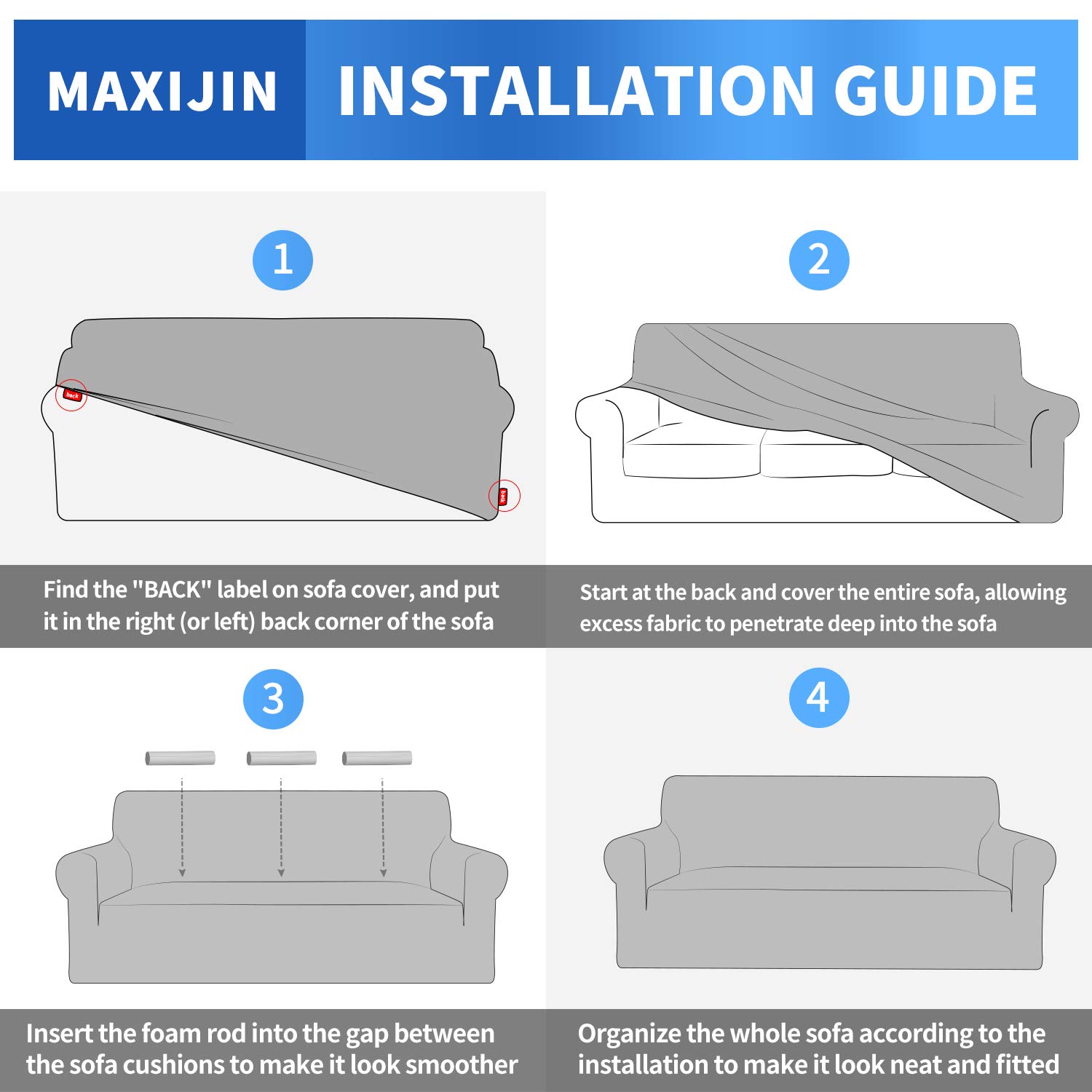MAXIJIN Stretch Loveseat Sofa Slipcover - Washable, Non-Slip 2-Cushion Couch Cover - Pet Friendly Furniture Protector for Dogs & Cats - Perfect for Living Room, Apartment, Dorm (Black)