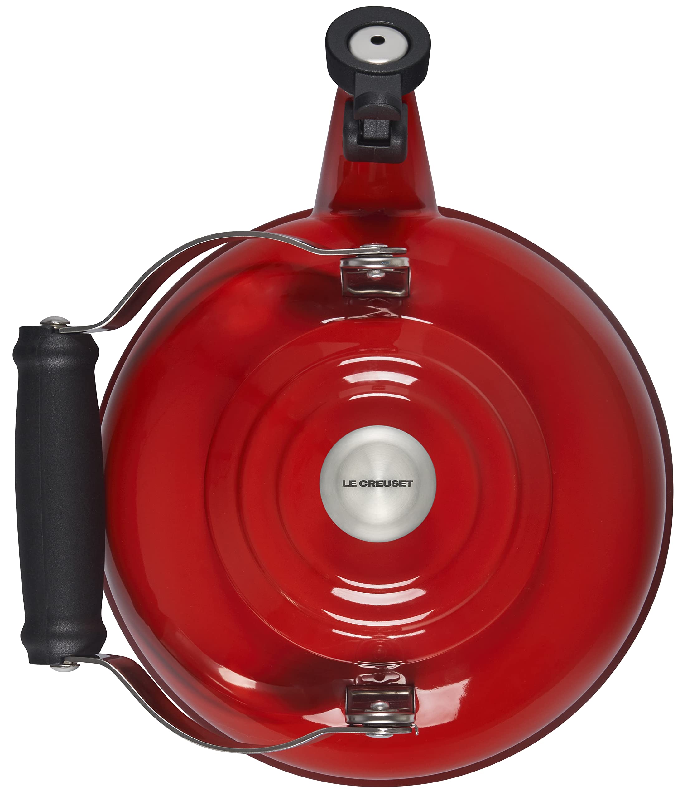 Le Creuset 1.7 Quart Enameled Steel Whistling Tea Kettle with Metal Handle - Cherry Red | Perfect for Stovetop Brewing, Kitchen Decor & Gift Giving