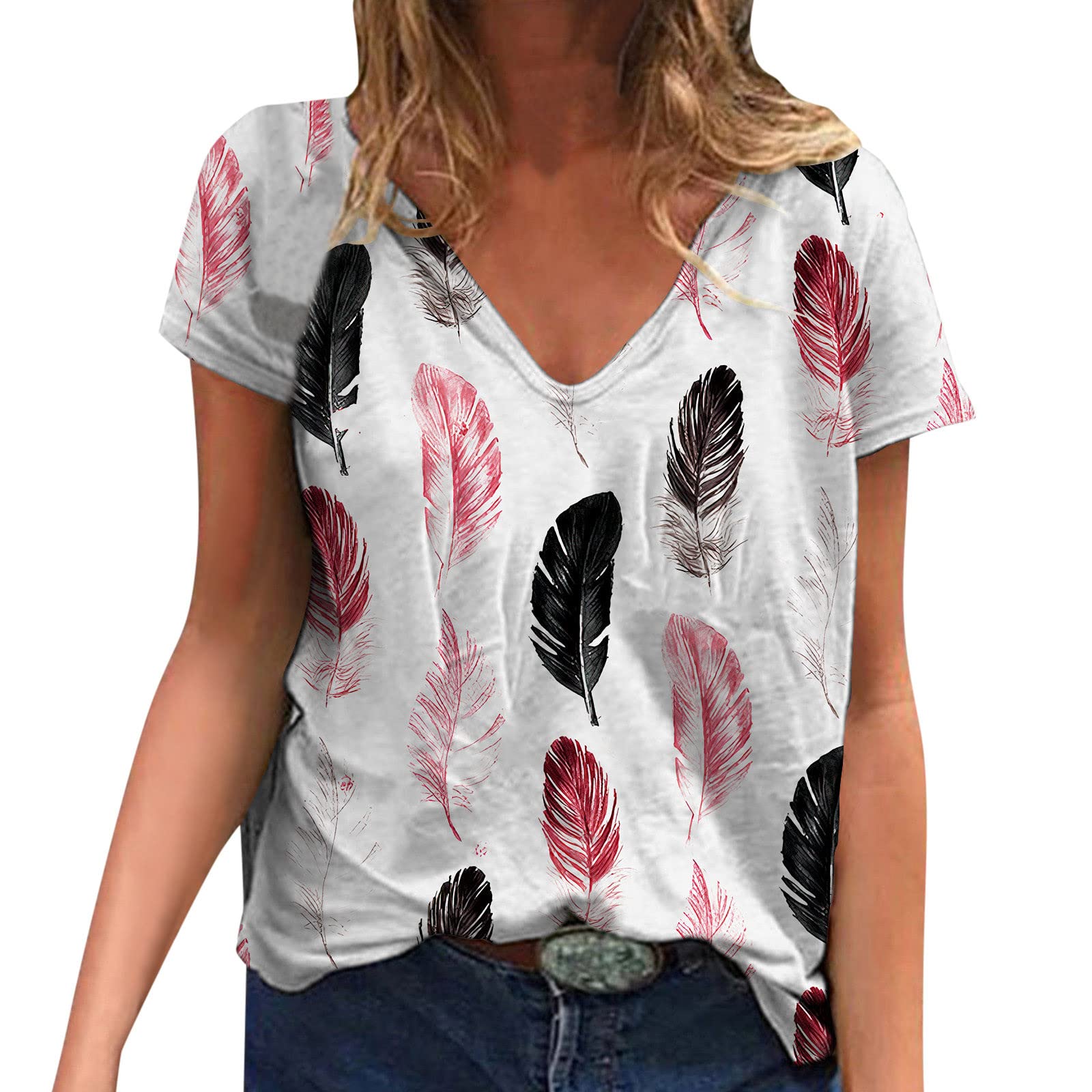 Women's Summer Tops - V Neck Petal Sleeve Casual T-Shirts, Loose Fit Comfortable Blouse for Work, Date & Vacation | Cute Short Sleeve Dressy Tee