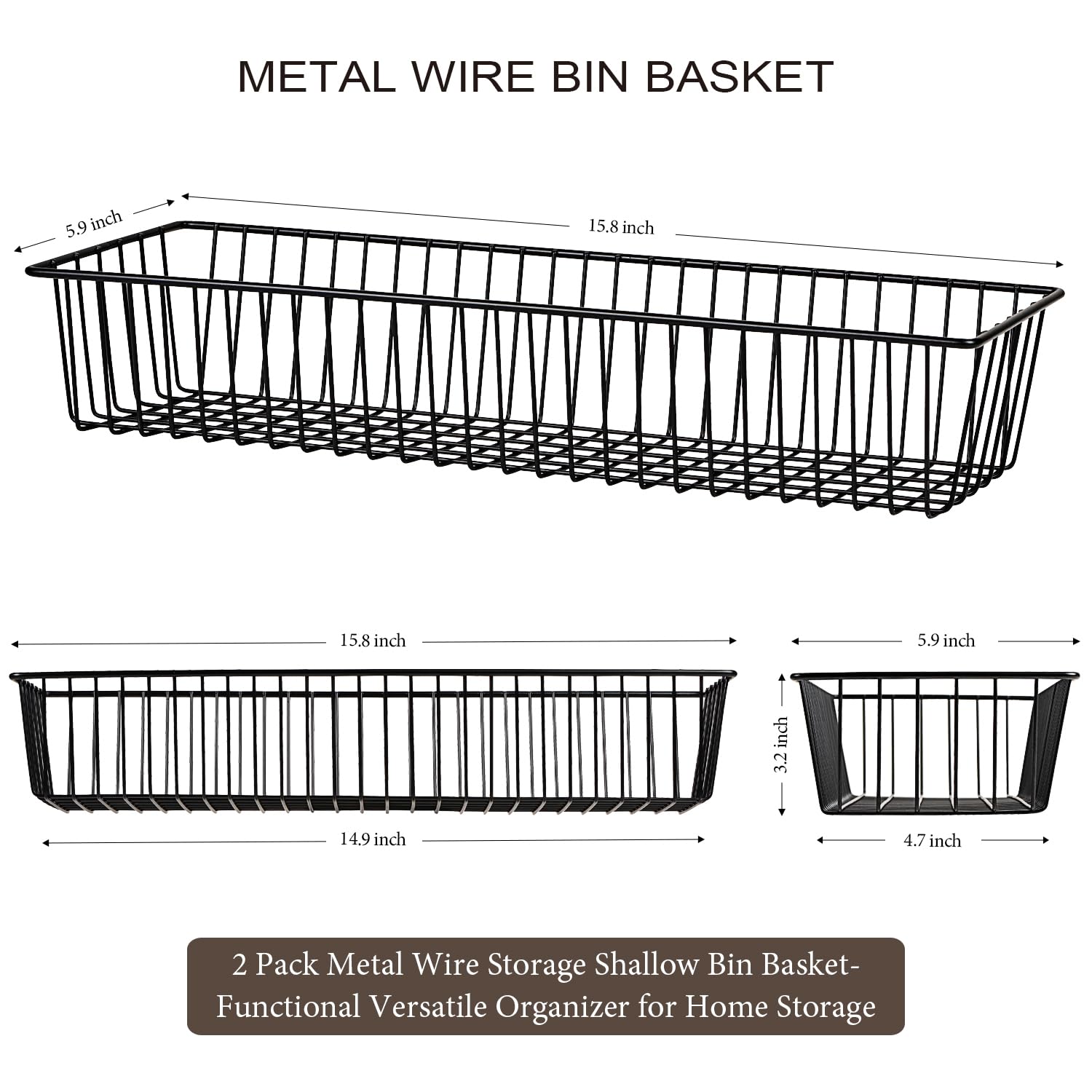 Sheechung Farmhouse Decor Metal Wire Storage Organizer Bin Basket (2 Pack) - Rustic Toilet Paper Holder & Multi-Purpose Organizer for Bathroom, Kitchen, Pantry, Laundry, Closet & Garage - Perfect for Home Organization & Space Saving (Black)