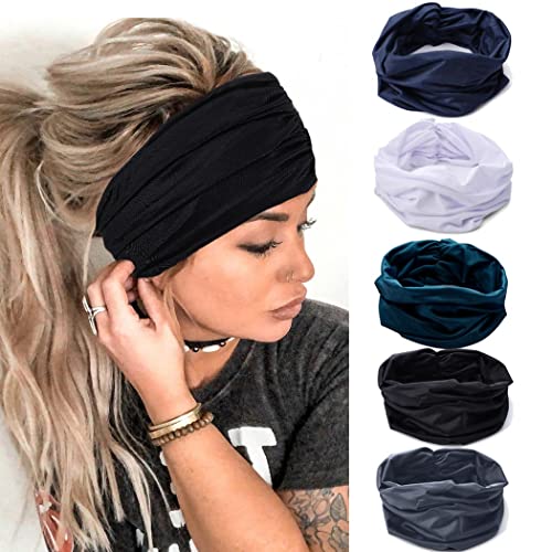 Boho Headbands for Women - 5 Pack Camouflage Hair Bands, Bohemian Twist Head Wraps & Wide Stretch Turban Fabric Headpieces - Stylish Hair Accessories for Women & Girls (Set-2) | Perfect for Yoga, Beach, Festivals & Everyday Fashion