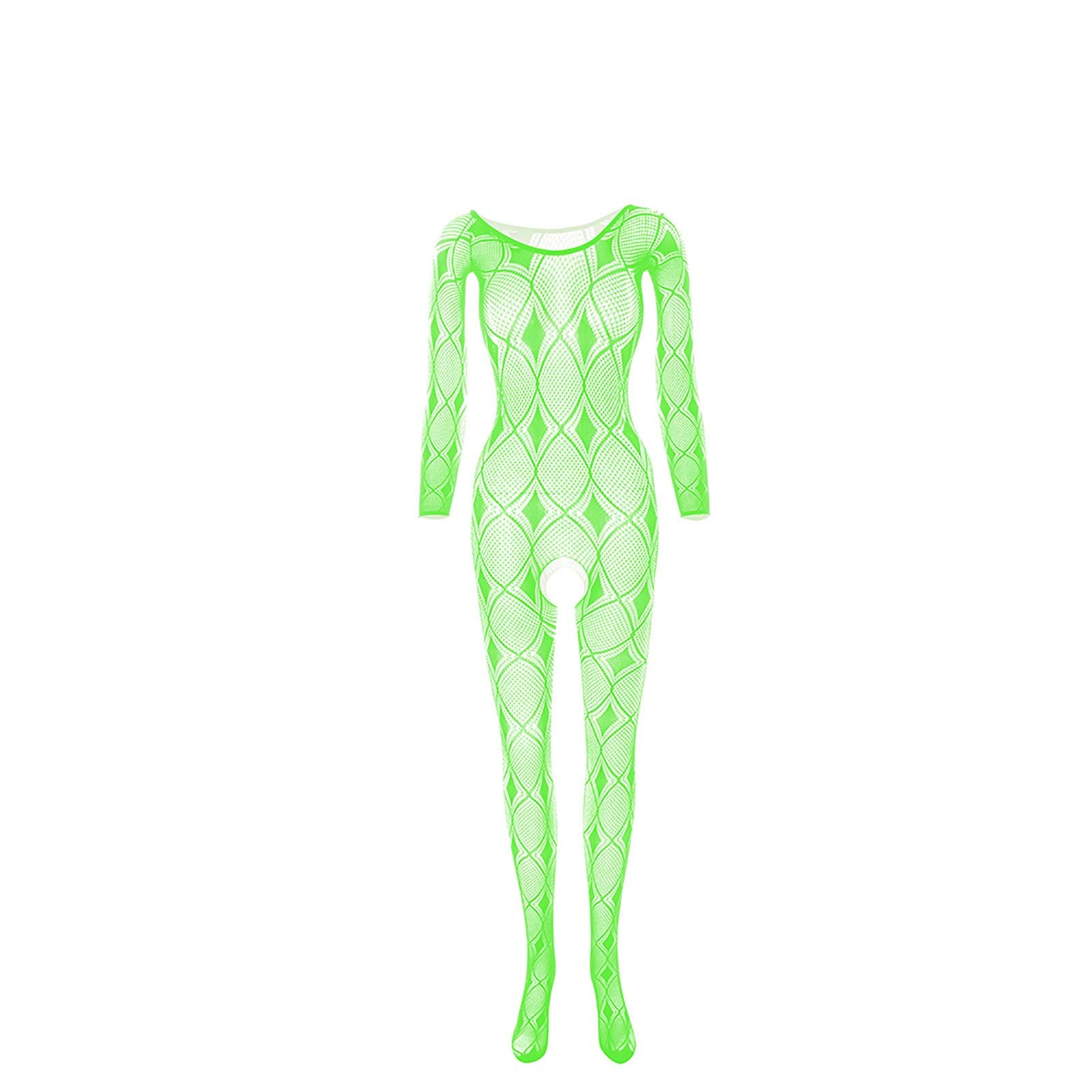 Sexy Green Fishnet Stockings & Lace Bodysuit for Women - Plus Size Rave Outfit & Lingerie | Perfect for Halloween, Cosplay, and Nightclub Parties