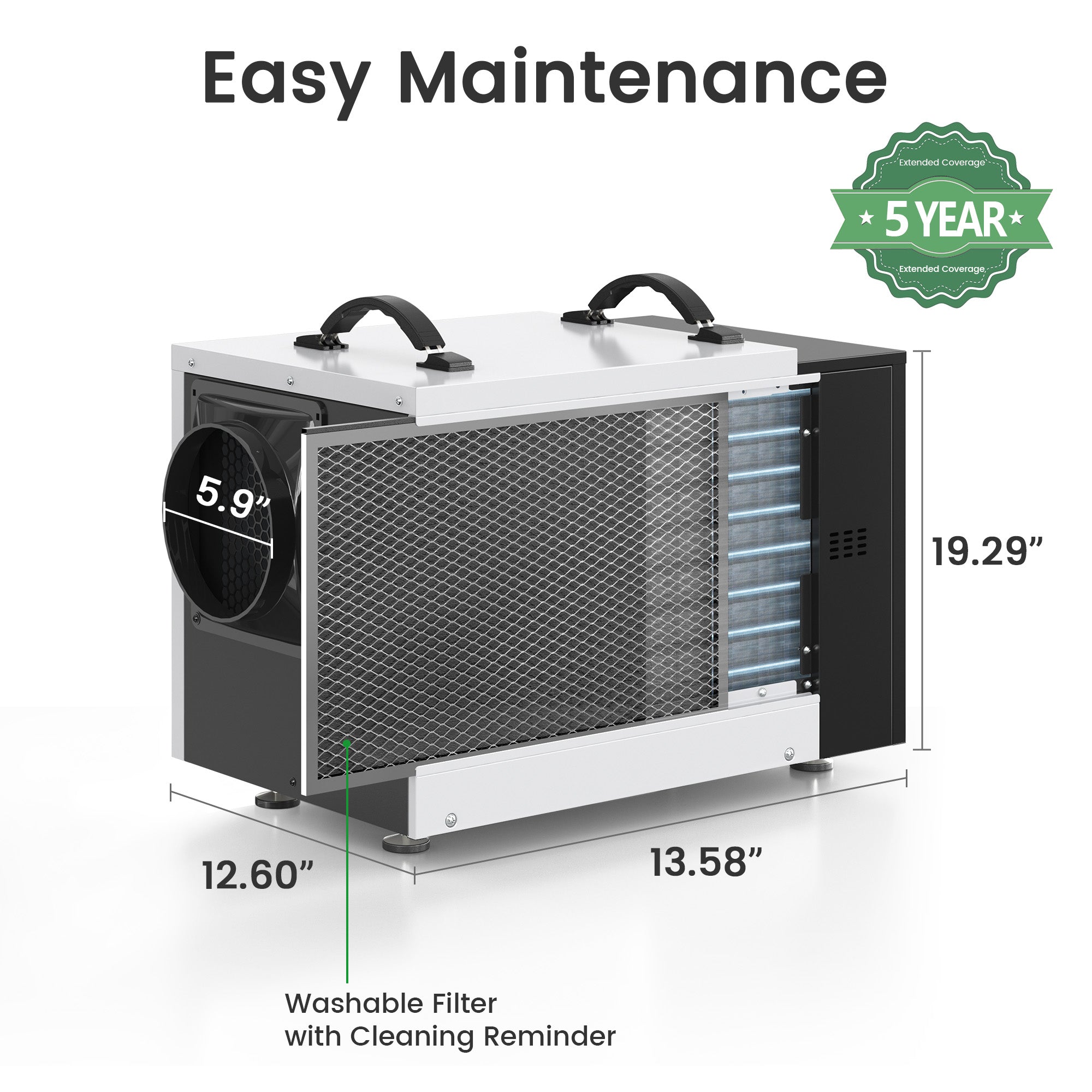 125 Pint Crawl Space Dehumidifier with Optional Pump - Low Humidity Down to 10% RH - Ideal for Basements, Garages & Storage Areas (Model AFW2.0D/AFW2.0DPM)