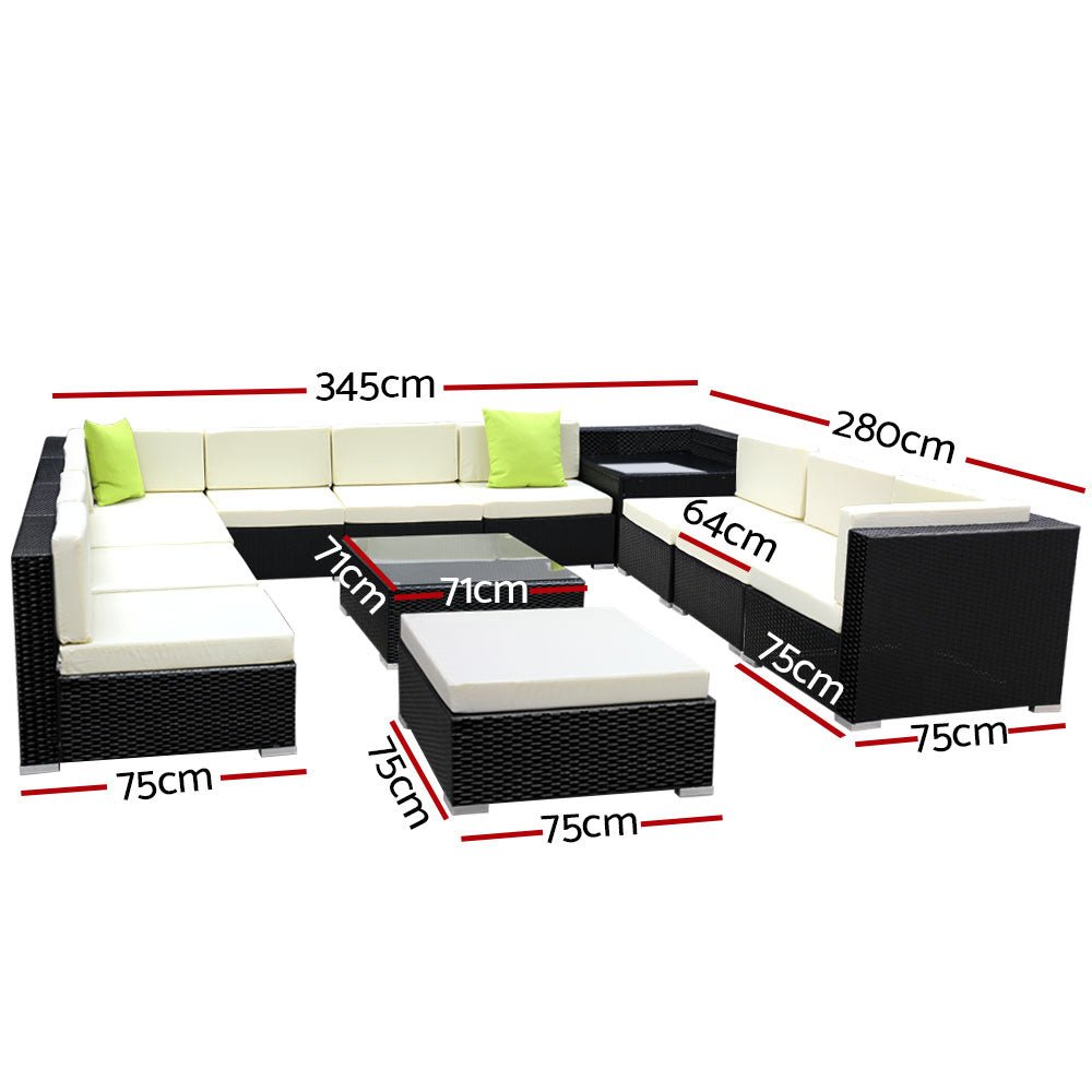 13-Piece Outdoor Wicker Sofa Set - 11-Seater Patio Couch Lounge Furniture for Garden, Poolside, and Backyard Relaxation