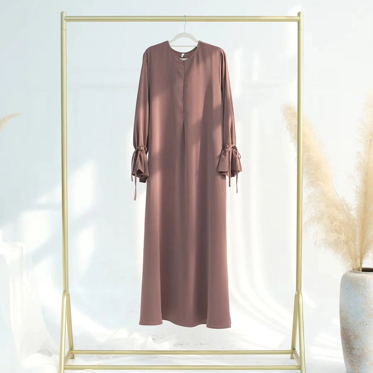 Elegant Nida Cuffed Sleeve Abaya Dress #25938 - Modest Islamic Prayer Dress for Women, Perfect for Mosque, Eid & Special Occasions