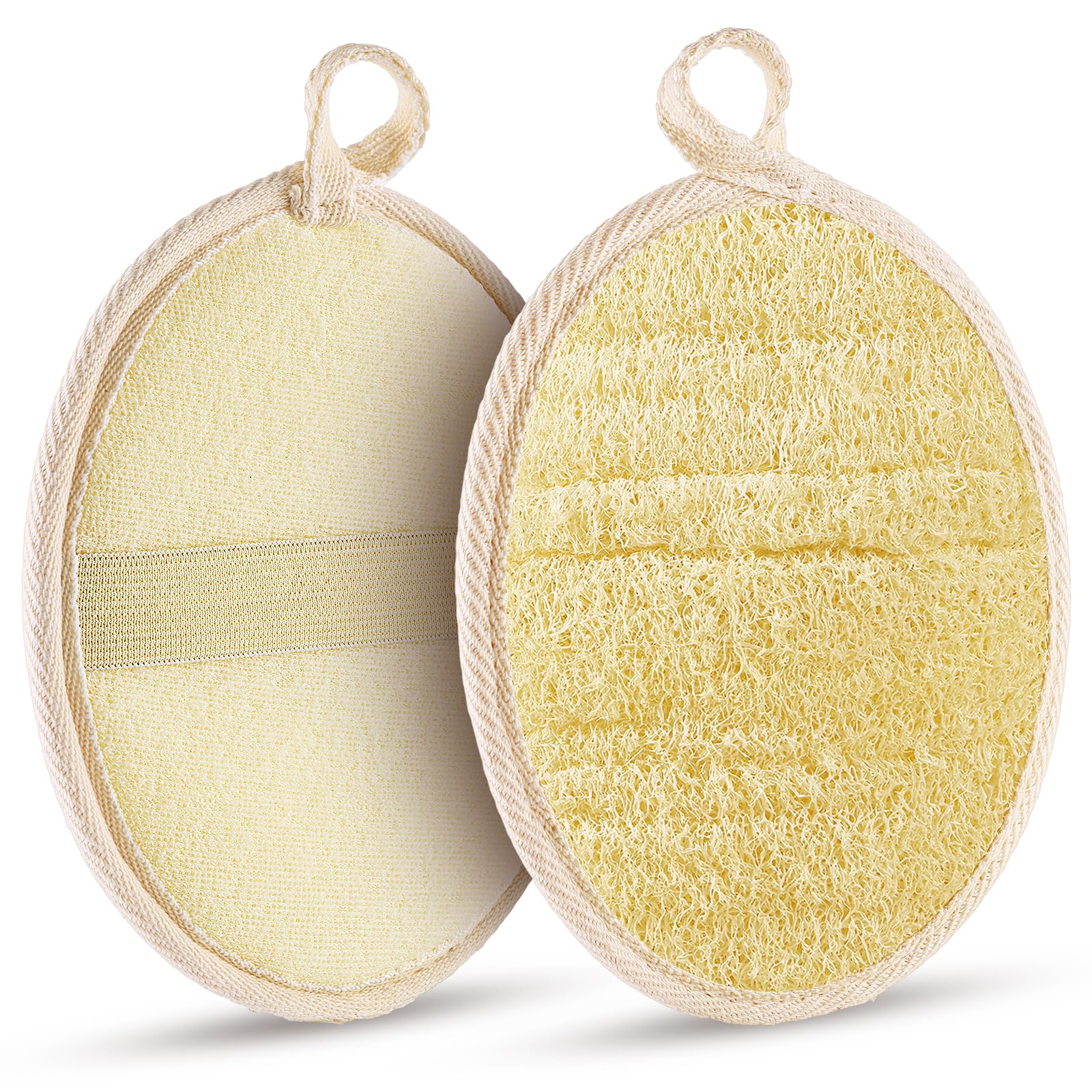 2PCS Premium Natural Loofah Sponge - Exfoliating Body Scrubber for Men, Women & Kids | Eco-Friendly Biodegradable Shower Scrubber for Face & Body | Perfect for Daily Skincare, Spa & Bath Routine