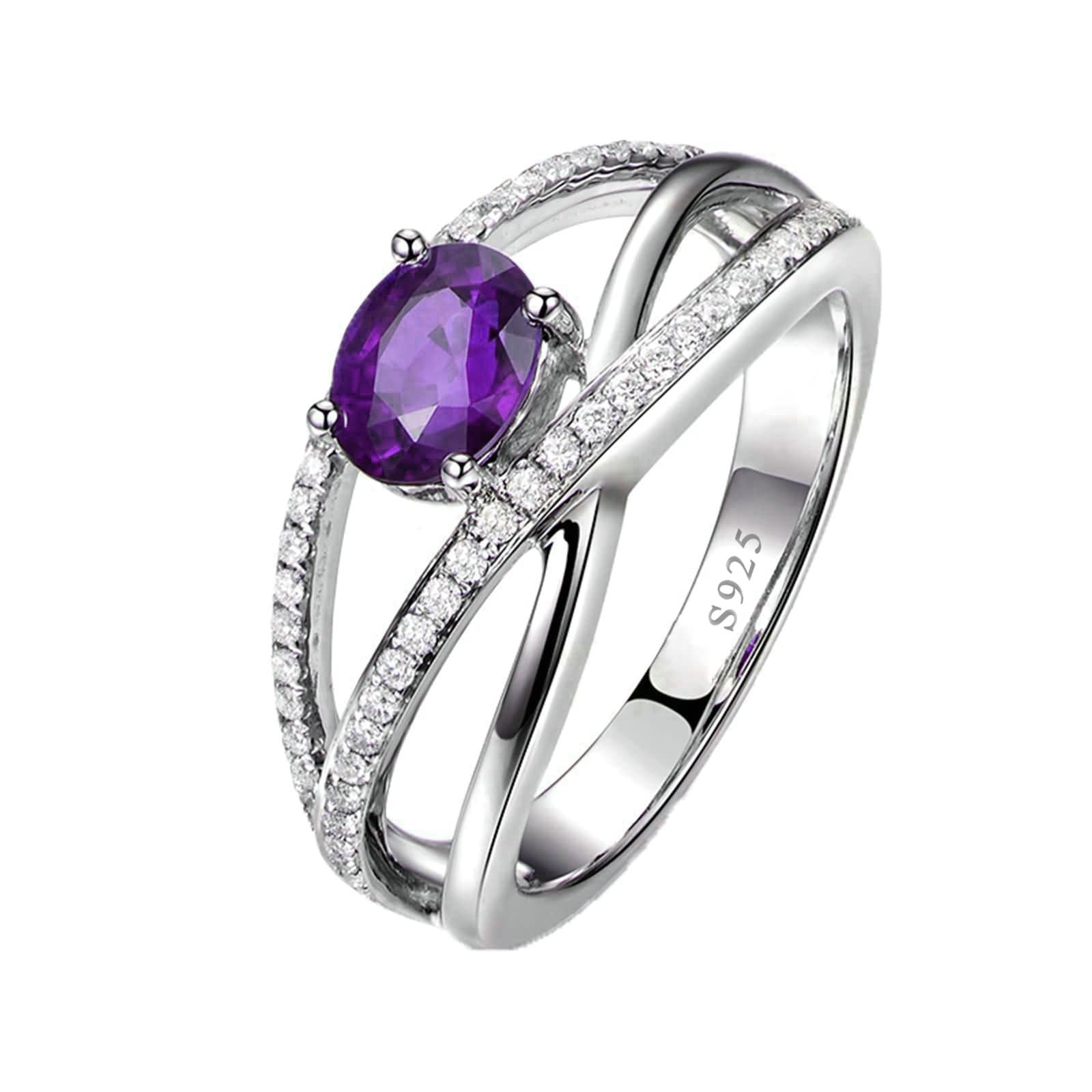 Kids' Sterling Silver Rings & Women's Amethyst Oval Engagement Rings - Thin Band Jewelry for Birthdays, Gifts & Special Occasions