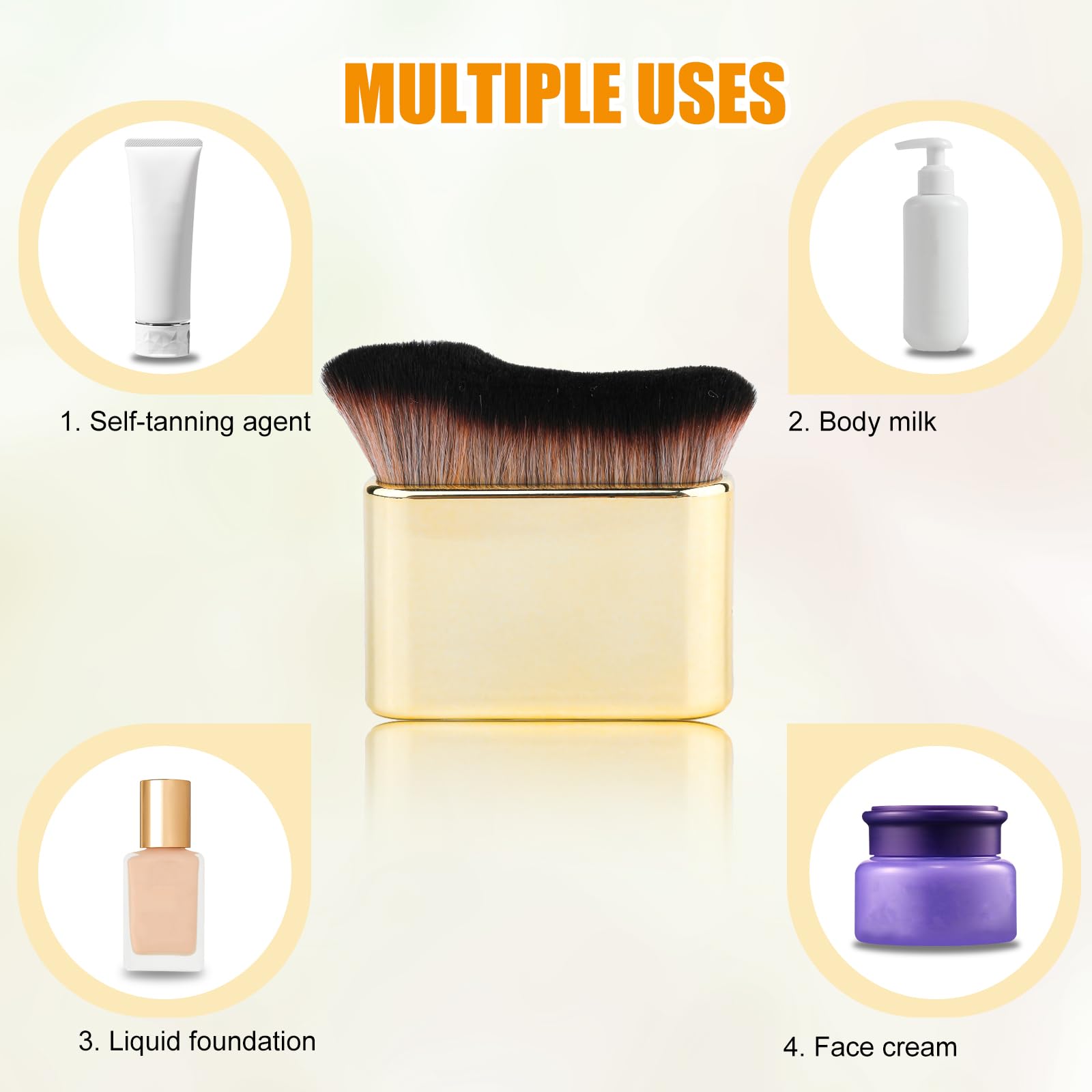 Premium Self Tanning Brush - Soft Tanning Applicator for Face & Body, Portable Makeup Brush with Ergonomic Handle (Gold) | Perfect for Streak-Free Tanning at Home, Salon, or Travel