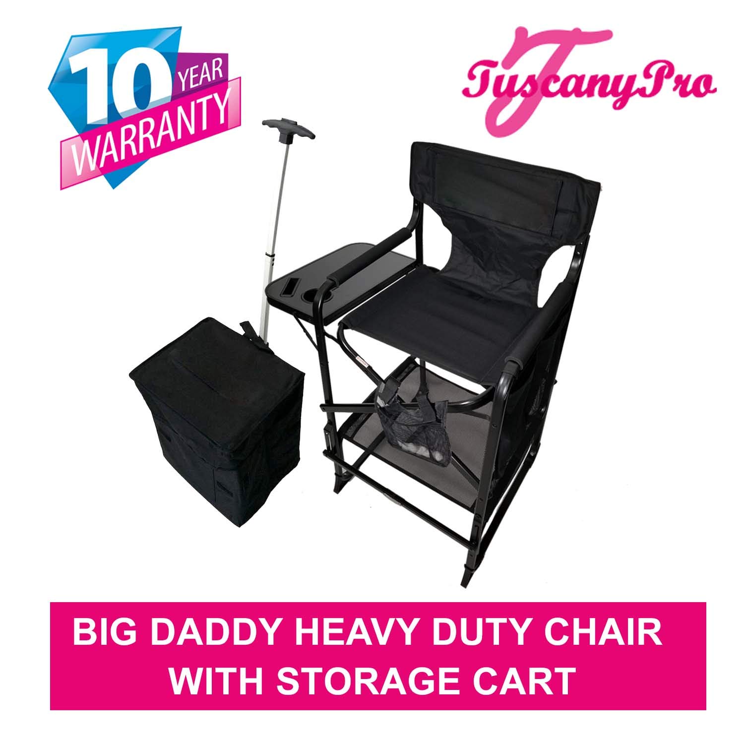 Portable Big Daddy Heavy-Duty Tall Director Chair with Storage Cart - 29 Inch Seat Height - Perfect for Outdoor Events, Camping & Backyard Relaxation