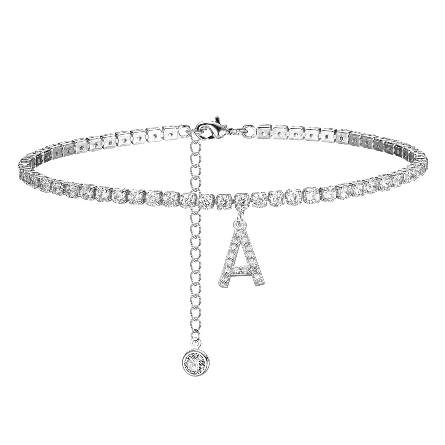 LNIEER Initial Ankle Bracelets for Women - White Gold Plated Dainty Tennis Chain CZ Letter Anklets | Summer Jewelry Gifts for Women & Teen Girls | Perfect for Beach, Vacation & Everyday Wear