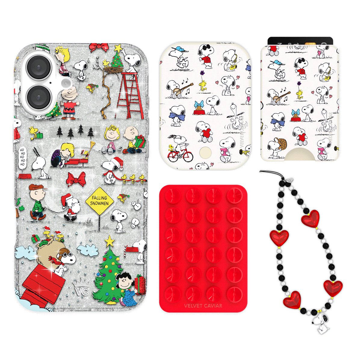 Snoopy Christmas Glitter iPhone Case with Wallet - Cute Cartoon Character Phone Cover & Card Holder Set - Perfect Holiday Gift for Fans, Family & Friends (Great for Travel, Shopping & Daily Use)