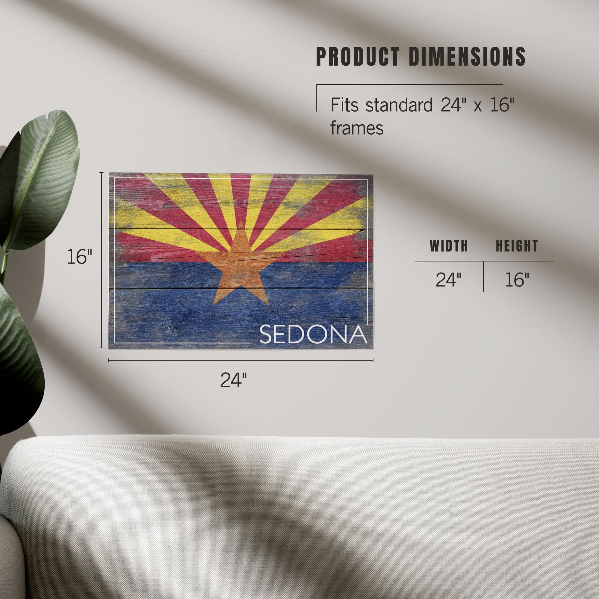 Lantern Press 16x24 Inch Giclee Art Print - Sedona Arizona Landscape with Rustic State Flag - Wall Decor for Home, Office & Cabin