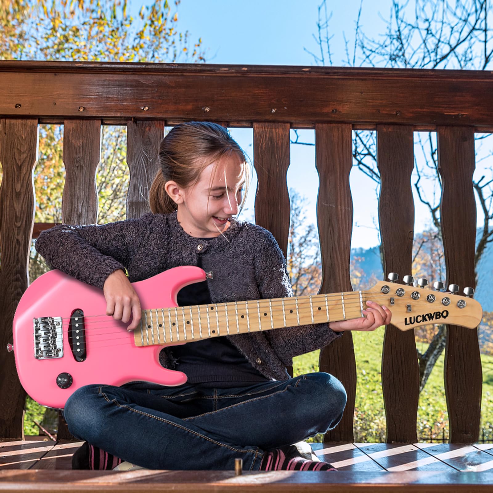 **30 Inch Kids Electric Guitar Beginner Kit - ST Style Mini Electric Guitar for Boys & Girls with 5W Amp, Strap, Gig Bag, Strings, Tuner & Picks (Pink) - Perfect for Learning, Practice & Home Performances**