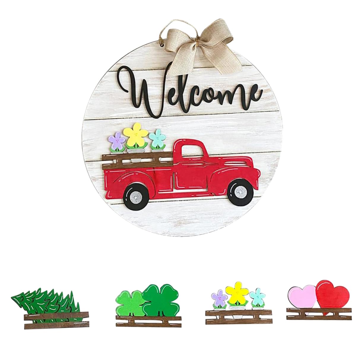 Artibetter 1 Set Interchangeable Wooden Plaque - Red Welcome Crown Wooden Sign for Front Door - Rustic Home Decor for Christmas, Thanksgiving & Seasonal Door Hangers - Perfect for Farmhouse, Porch & Entryway Decorations