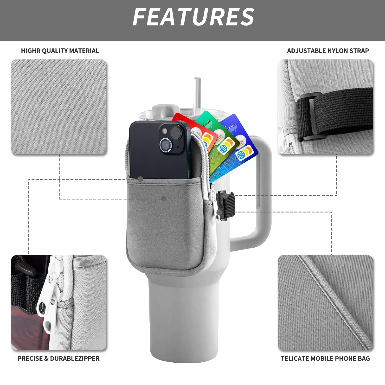 Stanley Tumbler Water Bottle Pouch with Pocket - Insulated Armband Key Card Holder for Gym, Hiking & Travel - Compatible with Stanley Cup, Hydro Flask & Yeti Bottles
