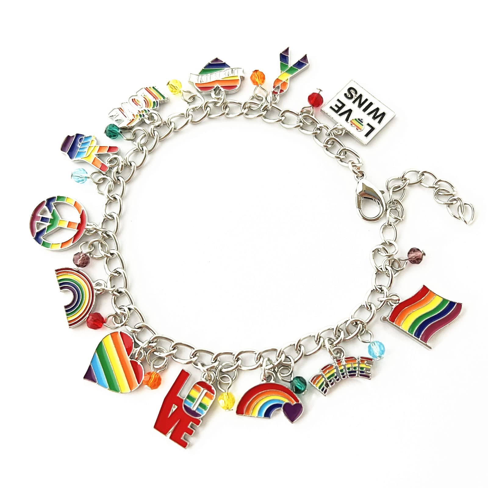 Rainbow Pride Charm Bracelet - LGBT Love Heart Piercing Bracelet for LGBTQ+ Support, Unique Gift for Pride Month, Gay Rights & Equality (Perfect for Parades, Weddings & Everyday Wear)