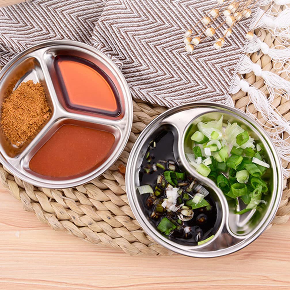 4-Piece Stainless Steel Divided Dipping Sauce Dishes Set - Small Round Soy Sauce & Seasoning Dishes for Sushi, Dumplings, Appetizers & Snacks | Perfect for Asian Cuisine, Parties & Home Dining