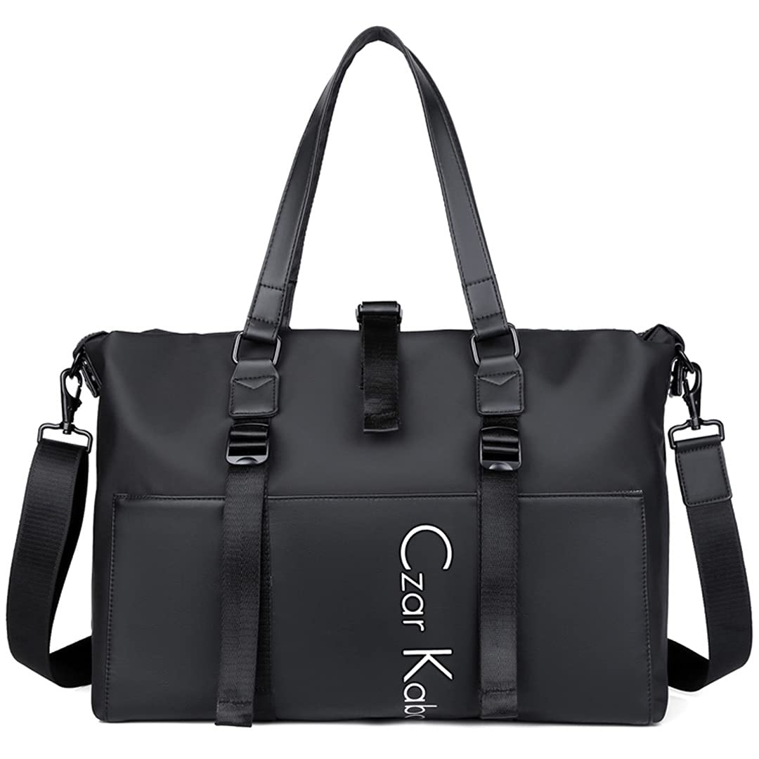 Large Sports Travel Bag - Waterproof Nylon Foldable Beach Tote with Zipper - Perfect for Gym, Swimming, Vacation & Outdoor Activities (Black, One Size)
