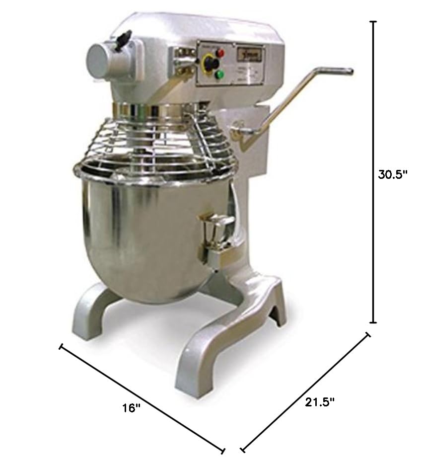 SP200AT 20 Quart Commercial Planetary Dough Mixer with Digital Timer, Safety Guard & 3 Attachments - Perfect for Bakeries, Restaurants, and Home Baking