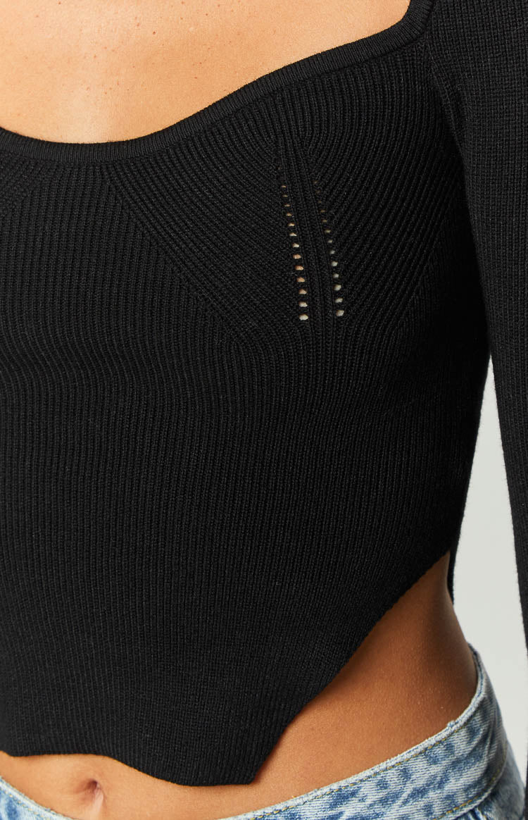Amalia Black Knit Sleeve Top for Women - Soft Stretchy Casual T-Shirt | Perfect for Layering, Office Wear & Everyday Outfits
