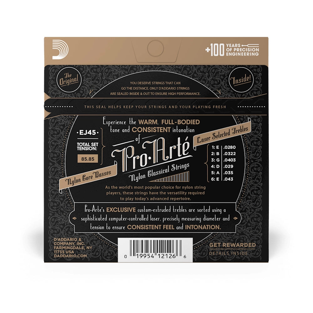 D'Addario EJ45 Pro Arte Normal Tension Classical Guitar Strings - Premium Nylon Strings for Classical & Flamenco Guitar - Perfect for Performances, Practice & Recording Sessions