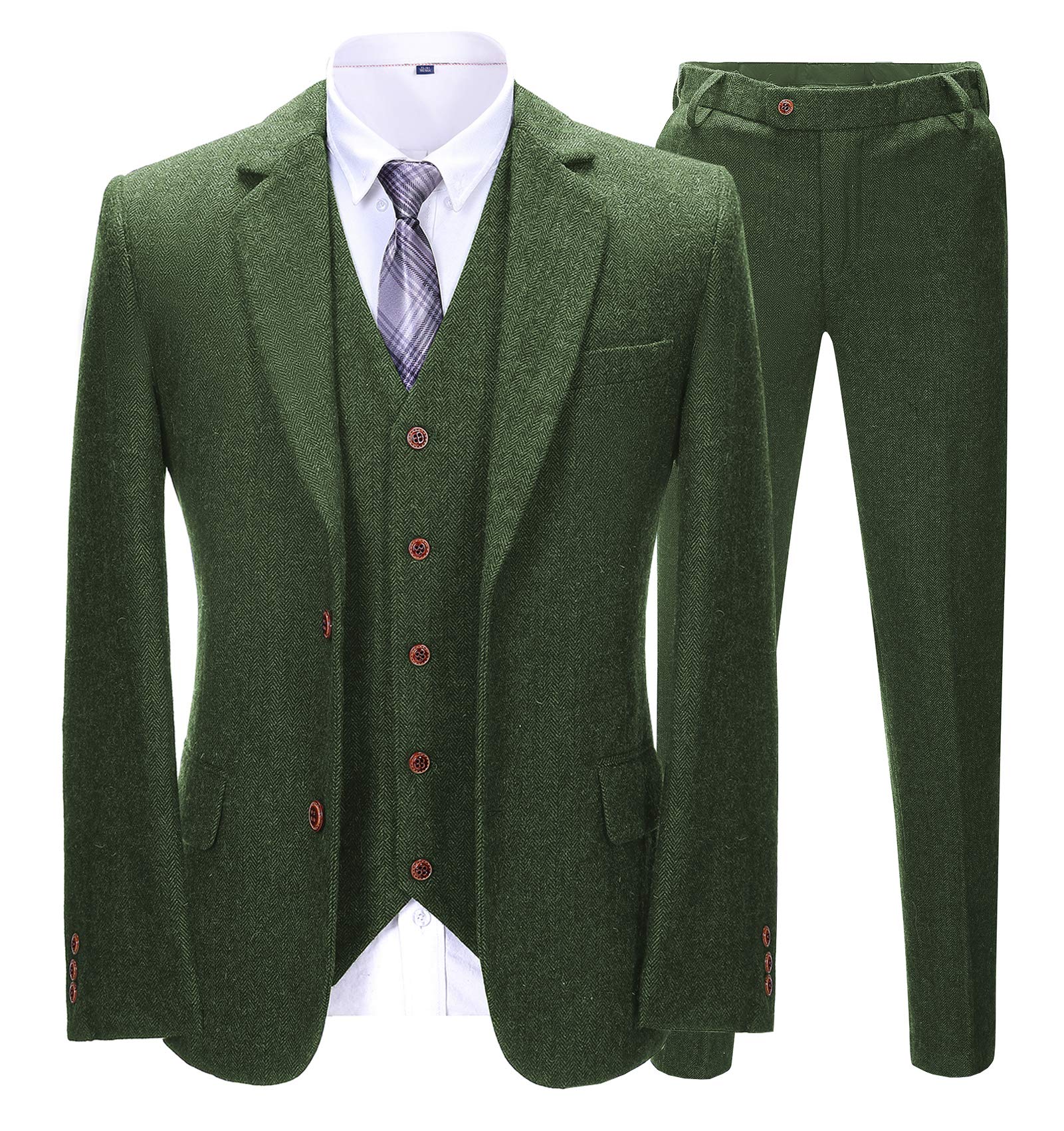 Men's Formal 3-Piece Slim Fit Herringbone Wool Suit Set - Blazer, Vest & Pants for Wedding, Groomsmen & Business Occasions | Perfect for Prom, Office & Special Events