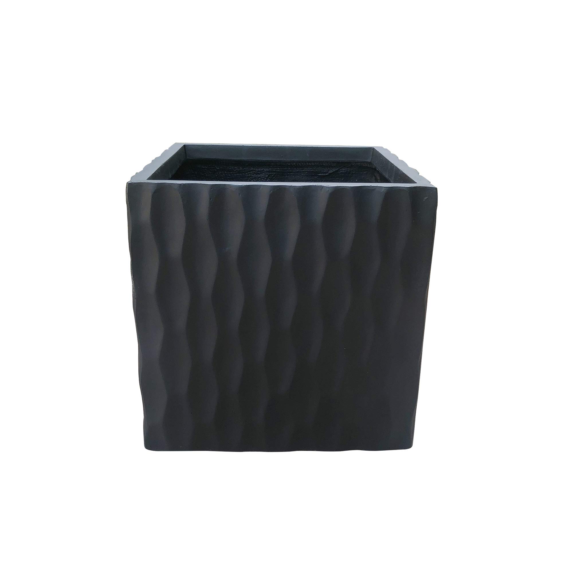 Kante RF0201C-C70221 Lightweight Concrete Retro Square Outdoor Planter in Burnished Black - Perfect for Patio, Garden, and Balcony Decor