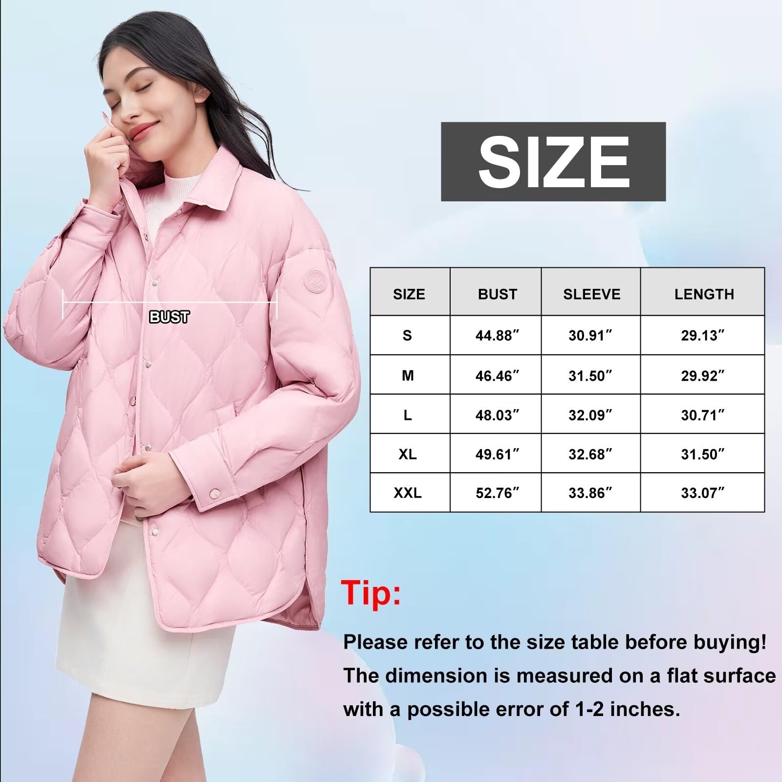 Lightweight Women's Down Jacket - Water-Resistant Puffer Coat with Shirt Collar for Outdoor Travel & Winter Activities | Hiking, Camping & Cold Weather Wear