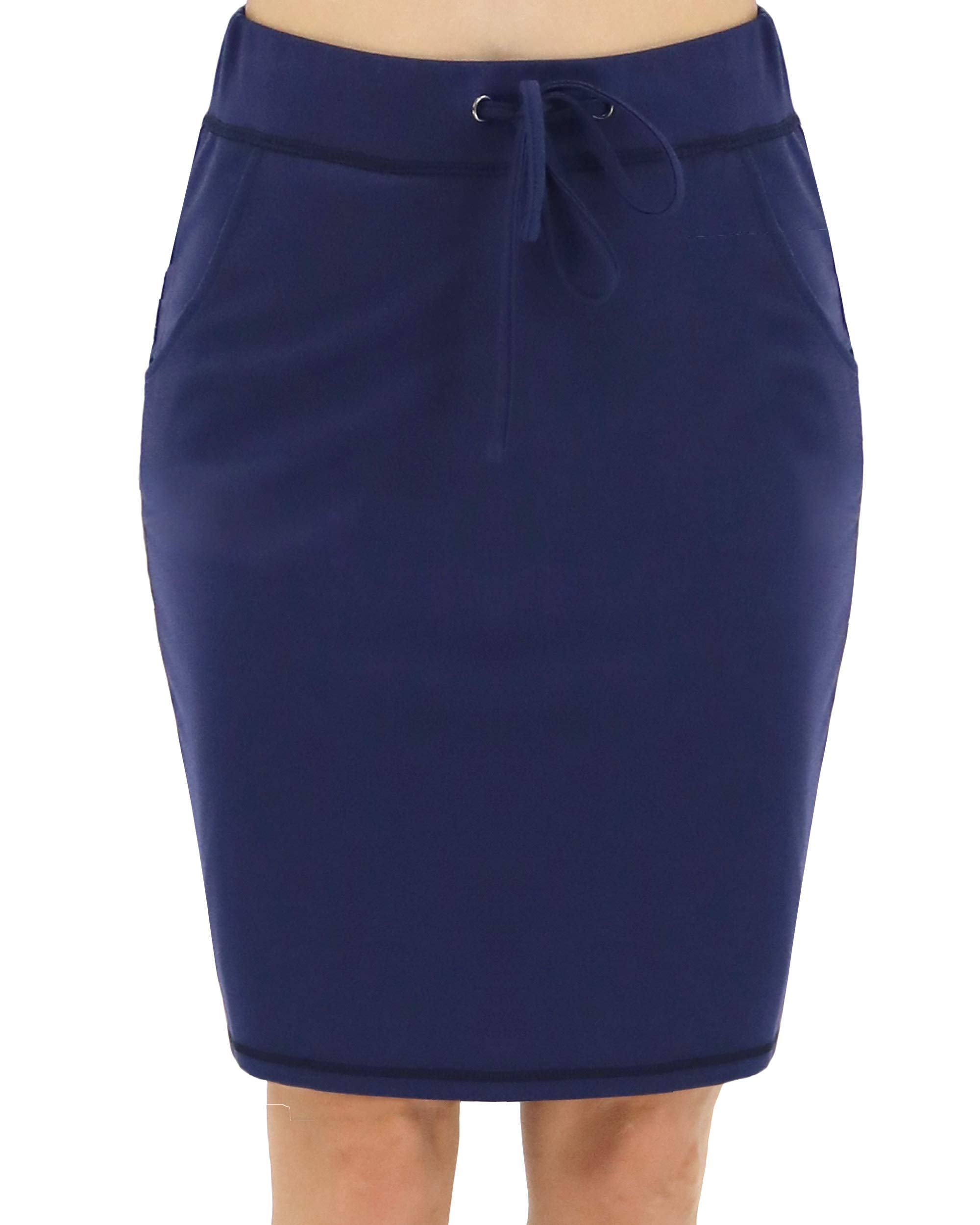 Yukiwi Women's Stretchy Pencil Skirt with Pockets - Knee Length Elastic Waist Work Skirt for Office, Business Casual & Everyday Wear