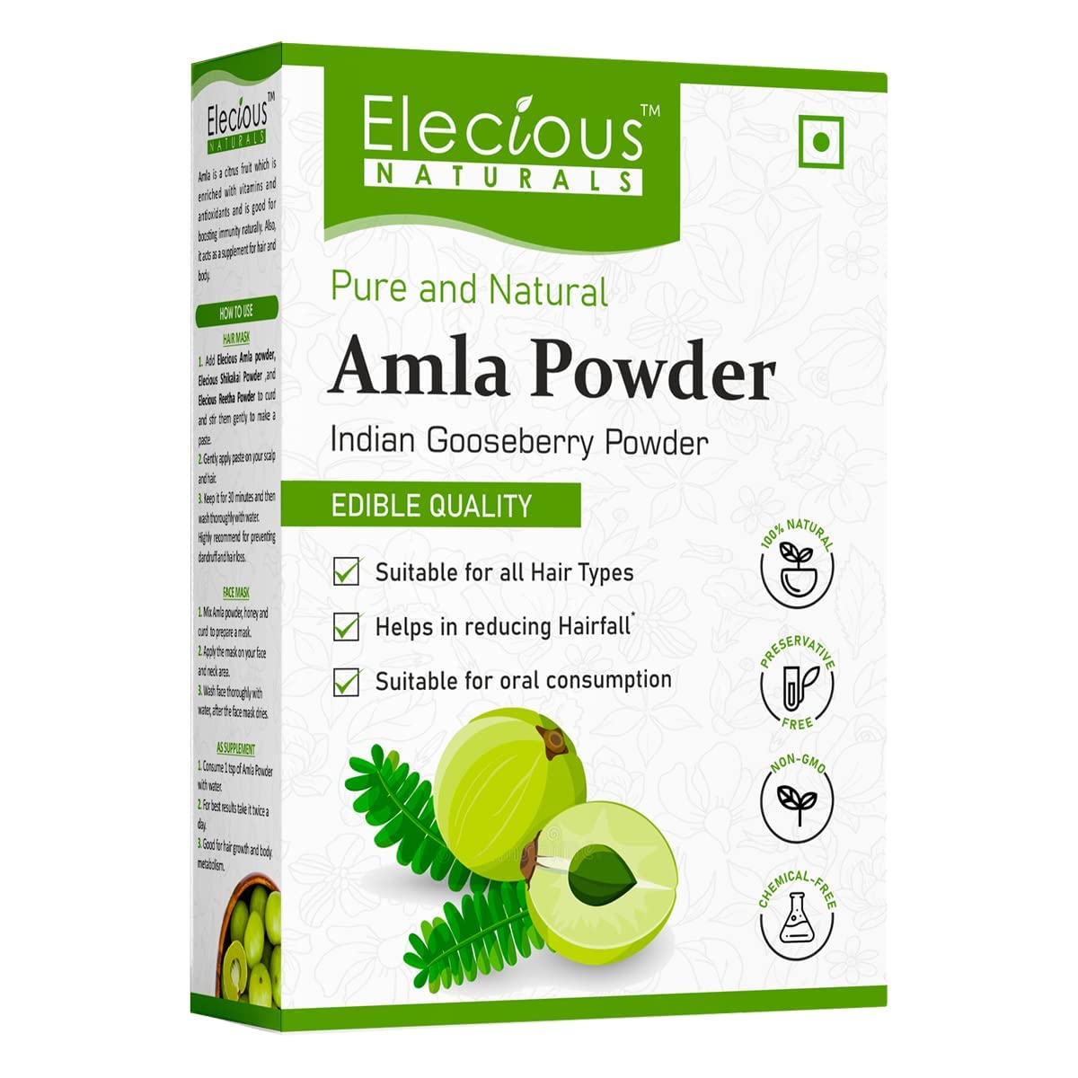 Elecious Naturals Amla Powder for Hair Growth & Skin Care - 250g | 100% Pure Indian Gooseberry Powder | No Preservatives, Dyes or Fragrance | Promotes Healthy Hair & Glowing Skin | Perfect for DIY Hair Masks, Face Scrubs & Ayurvedic Treatments