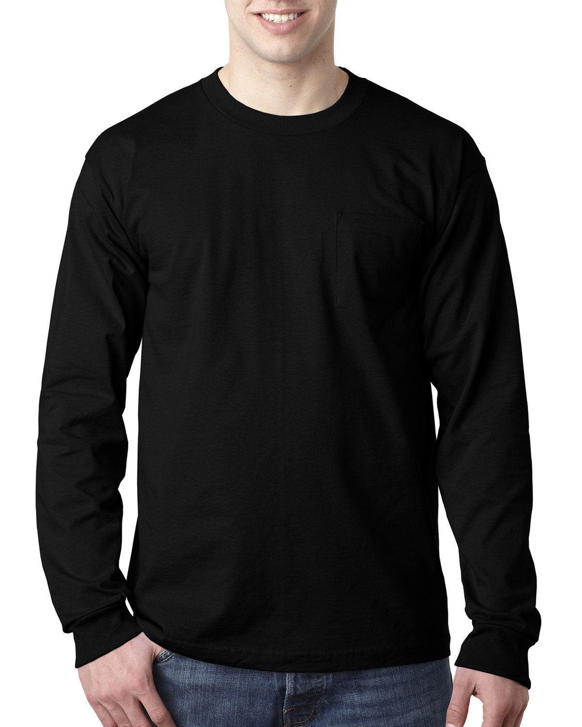 Bayside BA8100 6.1 oz 100% Cotton Long Sleeve Pocket T-Shirt for Men - Comfortable Casual Work Shirt with Chest Pocket - Perfect for Office, Outdoor Activities and Everyday Wear