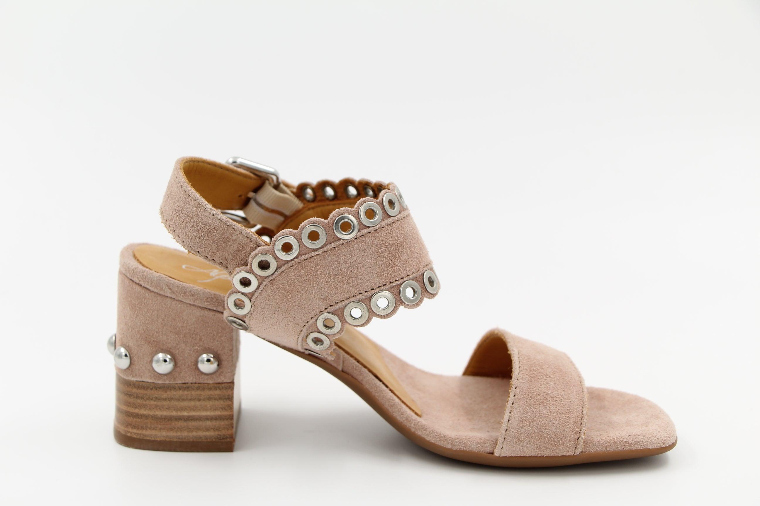 ALPE Blush Suede Block Heel Sandals with Rivet Detail - Women's Comfortable Chunky Heel Shoes for Wedding, Party & Summer Outfits