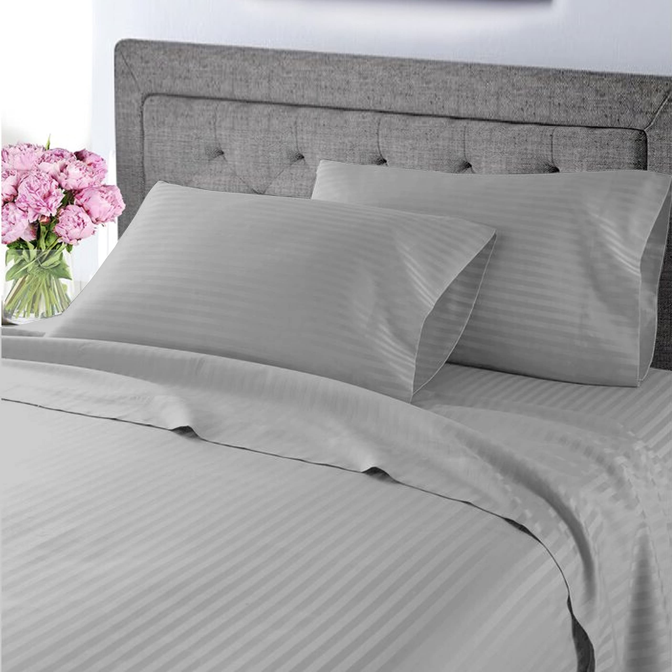 Premium 100% Certified Giza Cotton Pillowcase & Sheet Set - Queen Size Egyptian Cotton Sheets, Ultra Soft Sateen Weave, Breathable Bedding for 15