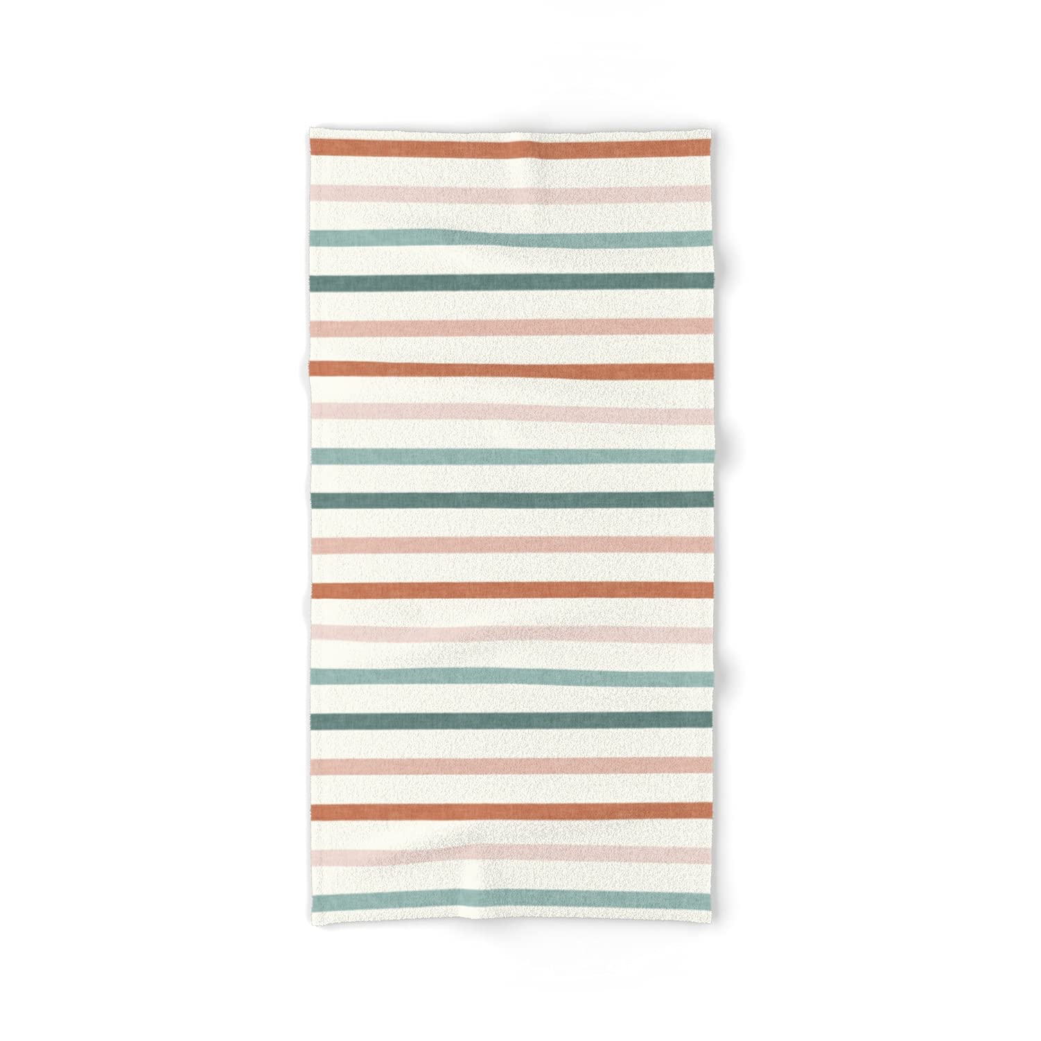Little Arrow Decor Sunset Stripes Bath Towel Set - Terra Cotta & Jade Striped Cotton Towels for Bathroom, Spa, Beach & Pool | Soft Absorbent Quick-Dry Towels