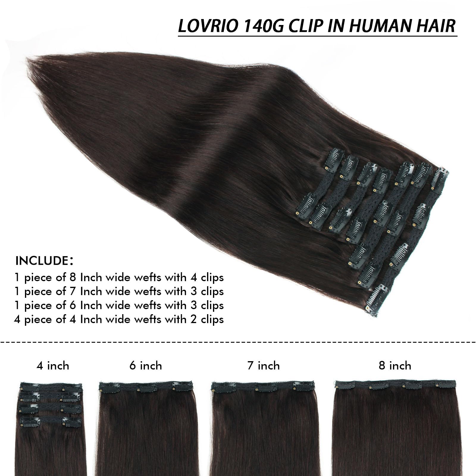 9A Grade Clip-In Human Hair Extensions - Off Black Color, Ultra Thick Double Weft for Full Head Coverage - 22 Inch, 140g, 7 Pieces with 18 Clips | Perfect for Volume, Length & Styling for Parties, Weddings & Daily Wear