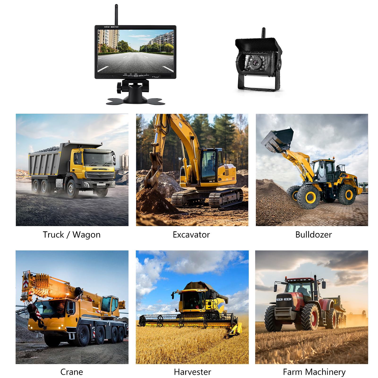 Liehuzhekeji Wireless Car Backup Camera and Monitor Kit - 7 Inch HD LCD Display, Waterproof Night Vision Rear View Camera, Parking System with Car Charger for 12V-24V Vehicles (Truck, RV, Trailer, Camper, Bus) - Perfect for Safe Reversing and Parking in Low Light Conditions