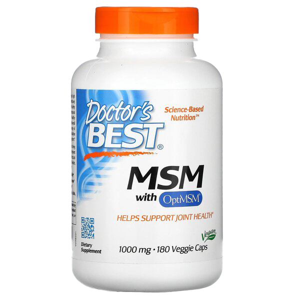 Doctor's Best MSM with OptiMSM Vegan Supplement - 1000mg per Serving, 180 Vegetarian Capsules - Supports Joint Health, Muscle Recovery & Skin Wellness for Active Lifestyles