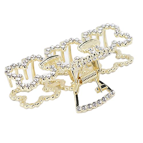 Elegant Faux Pearl Rhinestone Hair Claws - Non-Slip Alloy Hair Clips for Women & Girls with Thick Hair - Fashion Hair Accessories for Styling (Four-Leaf Clover Design) - Perfect for Parties, Weddings & Everyday Wear