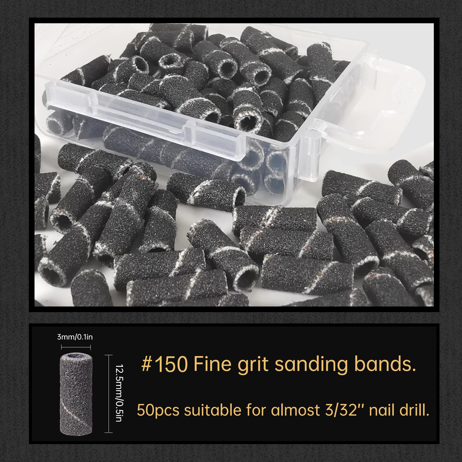Corfulra Upgrade 50-Piece Small Sanding Bands for Nail Drill - 150 Fine Grits Professional Nail Drill Bits Set with Mandrel for Natural Nails | Must-Have Nail Tech Accessories | Perfect for Manicure, Pedicure & Nail Art Salon Use