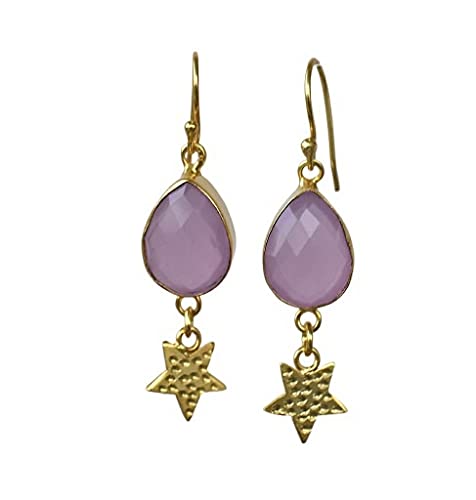Handmade Pink Rose Quartz Earrings - Star & Teardrop Bridesmaid Jewelry Gift for Women, Girls & Moms | VE-085 | Perfect for Weddings, Anniversaries & Special Occasions